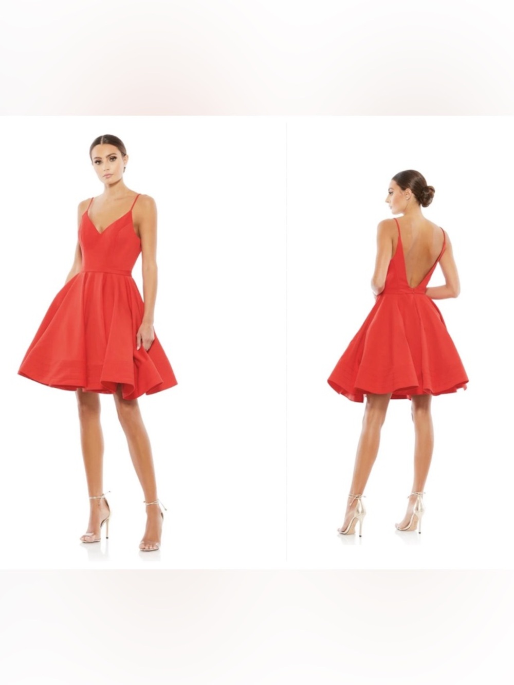 Mac Duggal Leena Red V-Neck Fit-and-Flare Cocktail Homecoming Pageant Dress 0